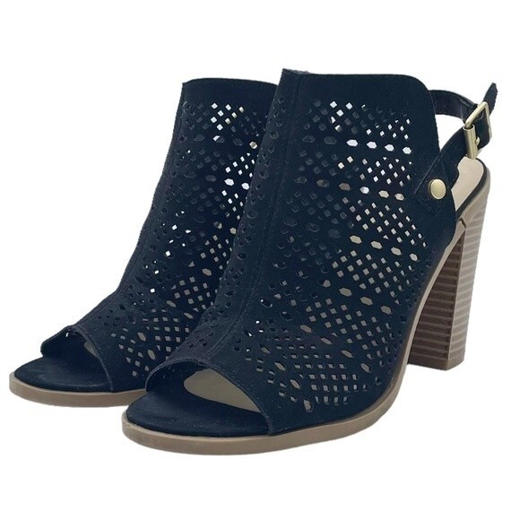 DV Dolce Vita Kassi Black Suede Slingback Peep Toe Block Heel Sandal Size 7 - Picture 6 of 16